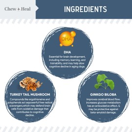 Chew + Heal Labs Senior Dog Vision and Cognition Chews - 60 Soft Chews for Dog Eye Care and Memory - 7-in-1 Multivitamin with Omega Fatty Acids, Vitamins, and Botanicals - Made in The USA