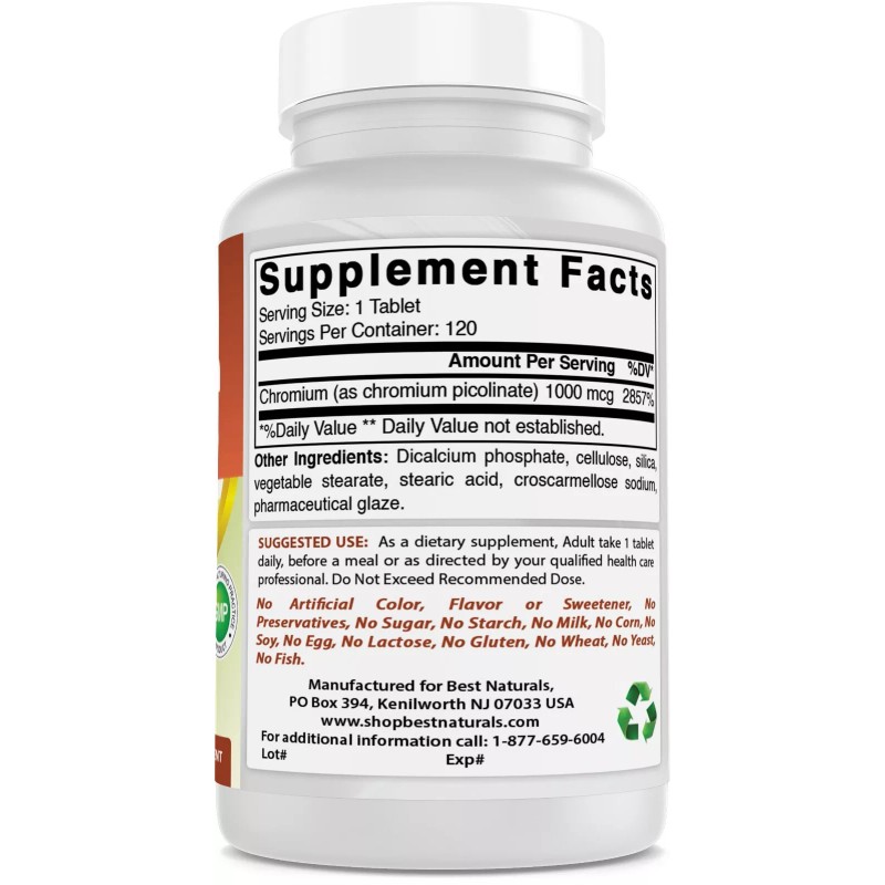 Best Naturals Chromium Picolinate 1000 mcg 120 Tablets