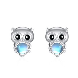 Cat/Koala/Owl/Cow/Bat/Pig Stud Earrings 925 Sterling Silver Moonstone Earrings Cute Animal Ear Studs for Women Girls, Sterling Silver, Moonstone