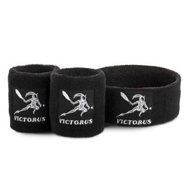 Victorus Workout Sweat Band Set - Headband and 2 Wristbands for Men and Women; Tennis, Pickleball, Squash, Paddle, Badminton, and Gym Accessories; Thick Absorbent Men’s and Women’s Sweatbands (Black)