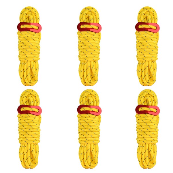 YAPJEB Tent Rope, Guy Rope, Tarp Rope, Diameter 0.2 inches (4 mm), Length 16.4 ft (4 m), Reflective, Paracord, Guy Line, Comes with Flexible Brackets, Camping Rope, Outdoor Activities (Yellow)