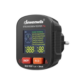 DEWENWILS Socket Tester, Current Tester with RCD Test and LCD Display, 6 Types of Fault Diagnosis, Leak Voltage and Current Display, FI Test, 48-250V/45-65Hz, CAT ll 300V