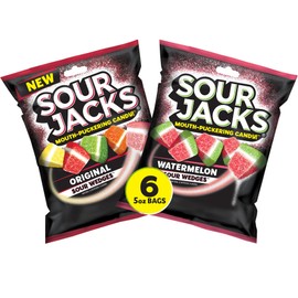 Sour Jacks Candy Gummy Snacks Variety Pack, Original & Watermelon, Gluten Free, Individual Single Serve Bags, 5oz (Pack of 6)