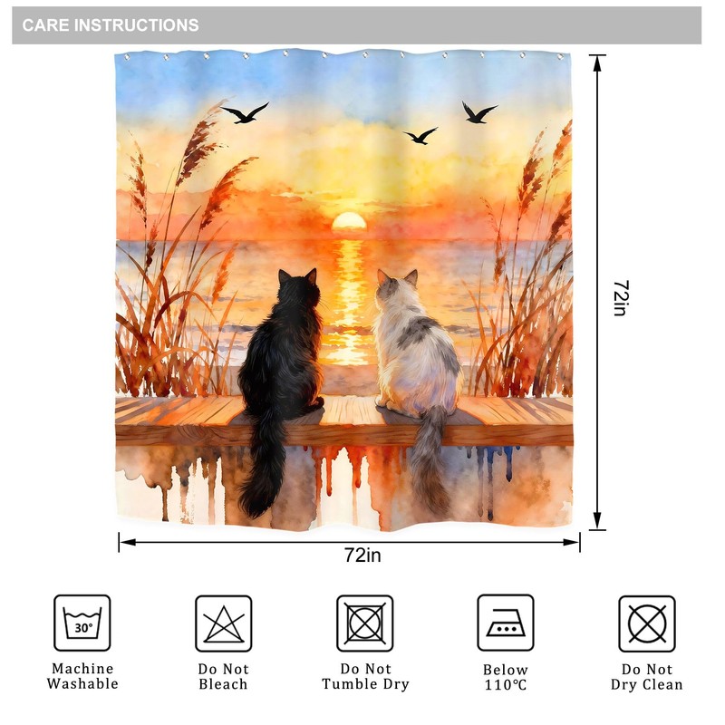 Beach Ocean Funny Cute Cat Fall Sunset Sea Bathroom Shower