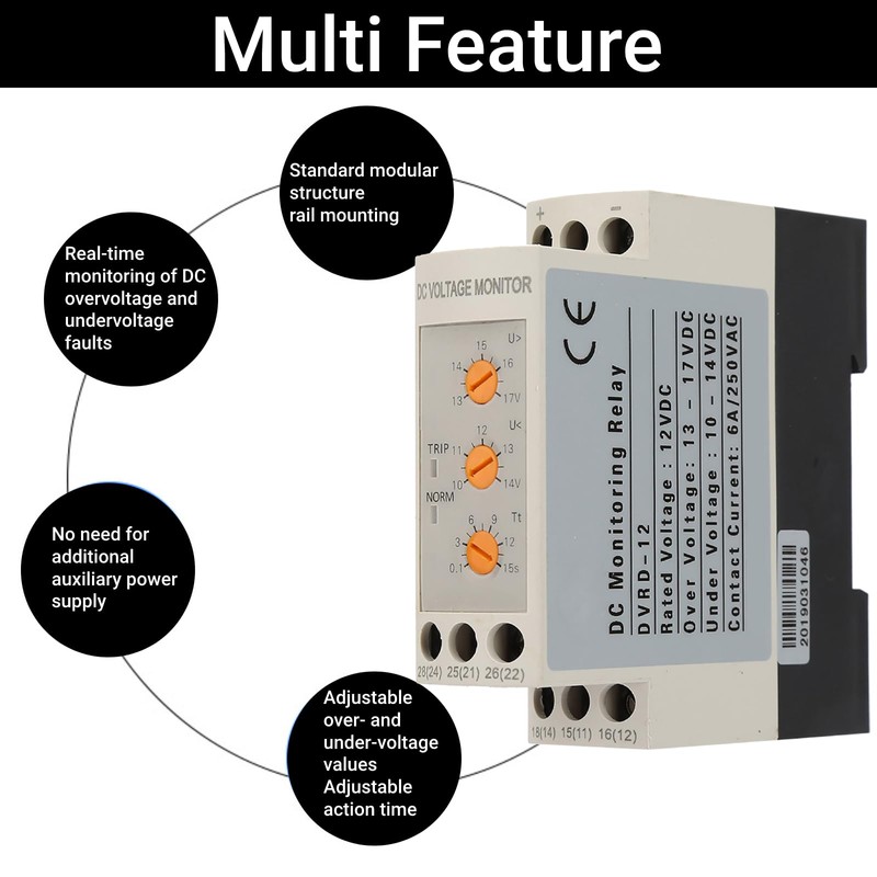 Voltage Monitoring Relay Over Under Voltage Protector 35mm DIN Rail