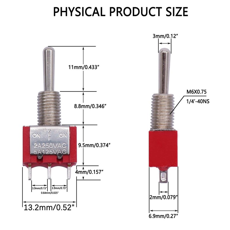 Twidec/6Pcs Mini Momentary Toggle Switch SPDT 3 Position 3 Pins