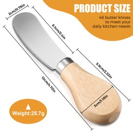 Lanties 48 Pcs Cheese Spreader Knives with Wooden Handle, Stainless Steel Butter Knife Spreader for Charcuterie Board, Sandwich, Appetizers, Cocktail Spreading