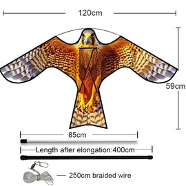 HENGDA KITE Bird Hawk Flying Kite with Pole Crops Farm Protector Bird Scarer Flying Kite with 4m Pole Yellow