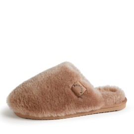 Fireside by Dearfoams Women's Shelly Beach All Over Shearling Easy on/Off Scuff Slipper, Driftwood, 8