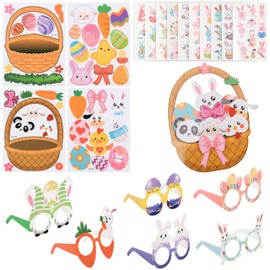 Easter Party Supplies Favors Set, Spring Easter Photo Booth Props Paper Eyeglasses 6pcs and 2Pack Make a Easter Egg Basket DIY Art Crafts for Boys Girls