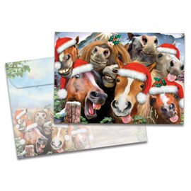 Tree-Free Greetings Horsing Around Holiday Cards - 10 Recycled 5x7 Cards & Matching Envelopes, Thick Cardstock, Sustainably Made in USA - Silly Farm Animals