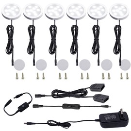 AIBOO Under Cabinet LED Puck Lights Kit with Touching Switch Dimmable for Kitchen Cupboard Closet Lighting (6 Lights,Daylight White)
