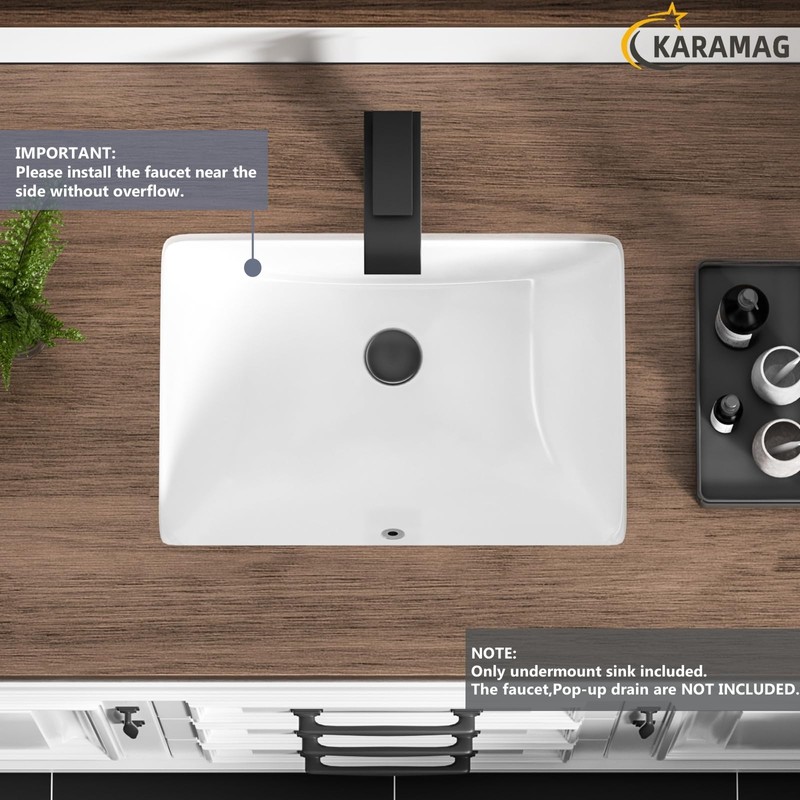 KARAMAG Durable Rectangle Undermount Sink Vitreous Ceramic Lavatory Vanity Bathroom