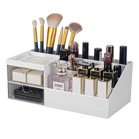 MumdoYAL Make Up Organiser, Dressing Table Organiser, Cosmetic Organiser with Drawers, Makeup Organisers for Dresser, Bathroom, Bedroom, White