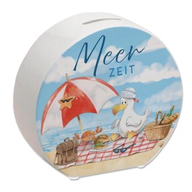 Seagull on the Beach Money Box with Saying Sea Time North Lovers Treasure Northern Lights Magic Holiday Travel Coast Friends Starfish Motif