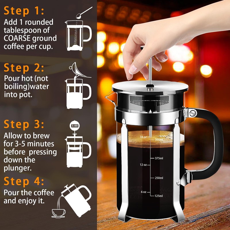 YMMIND French Press Coffee Maker 304 Stainless Steel Coffee Press,with