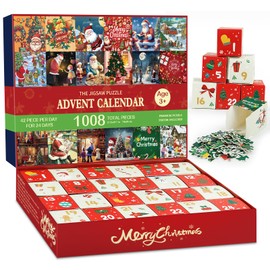 Puzzle Advent Calendar 2024, Jigsaw Puzzle 24 Days Christmas Countdown Calendar for Kids Adults, 1008 Pieces Family Game Holiday Santa's Puzzle 19.7 inch x 27.6 inch