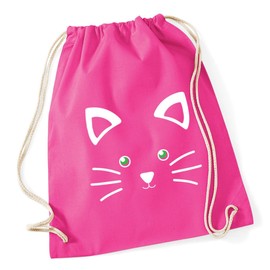 Hippowarehouse Cute Kitty Cat Face Drawstring Cotton School Gym Bag 37cm x 46cm, 12 litres