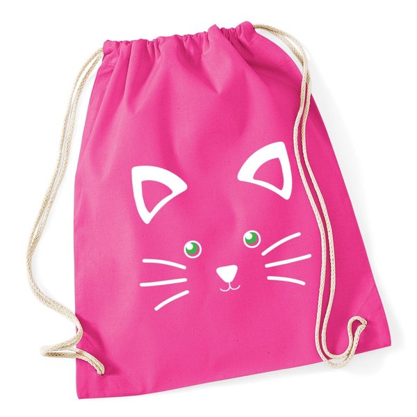 Hippowarehouse Cute Kitty Cat Face Drawstring Cotton School Gym Bag