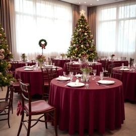 sancua Round Tablecloth 108 Inch Diameter, 8 Pack Burgundy - Circle Polyester Fabric Table Cloth for Chiristmas Party Reception Banquet Birthday, Washable Formal Table Cover (Fit 42-96 Inch Tables)