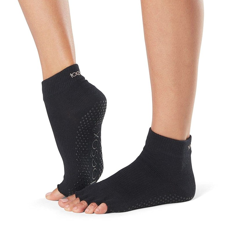 toesox - Calcetines antideslizantes para pilates y yoga, Negro -,