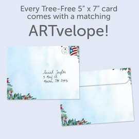 Tree-Free Greetings Holiday Card with Matching Envelope, Eco Friendly, Made in USA, 100% Recycled Paper, 5 x 7, Peace on Earth Wreath (GO65737)