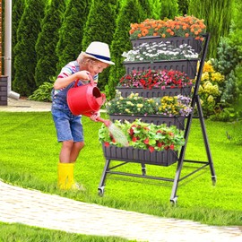 SEJOV 4FT Vertical Raised Garden Bed, 5-Tier Vertical Garden Planter with Lockable Wheels, Larger Elevated Planter Box with Drainage System, Perfect for Herb Vegetables Flowers Indoor Outdoor Planters