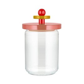 Alessi ES16/100 2 Mr. Sottsass I Suppose Barattolo Ermetico di Design in Vetro con Coperchio in Legno di Faggio, Rosa, Rosso e Giallo