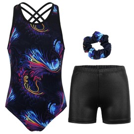 MODAFANS - Maillot de gimnasia para niñas con brillo de ballet, danza, ciclismo, pantalones cortos con espalda cruzada, Juego de múltiples estratos, 4-5 Años