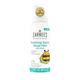 Zarbee's La niebla nasal salina calmante con aloe, el aerosol salino para todas las edades funciona rápidamente para limpiar e hidratar la nariz, la n