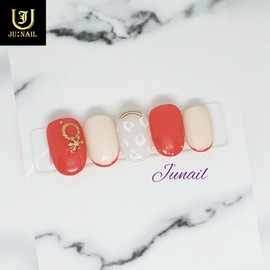 Orange Color Hope Art Homemade Nail Tips - Short Ballerina / 오렌지칼라호피아트 수제네일팁 - 숏발레리나