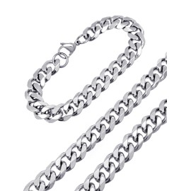 RUGGED STEEL Stainless Steel Curb Chain & Curb Bracelet Set 10mm Wide (Including Jewellery Box), Stainless Steel