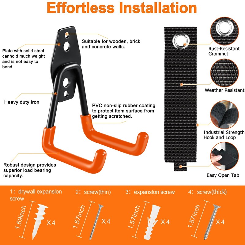HUPBIPY Heavy Duty Garage Hooks 4 Pack, 7.7 inch U