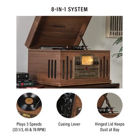 Crosley CR704B-WA Musician 3-Speed Turntable with Radio, CD/Cassette Player, Aux-in and Bluetooth, Walnut