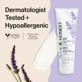 Honest Calming Lavender Hypoallergenic Face And Body Lotion With Naturally Derived Botanicals, Dreamy Lavender, 8.5 Fluid Ounce