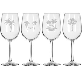 MIP Set of 4 Wine Glass for Red or White Wine Gift Palm Tree Collection (16 oz Tall Stemmed)