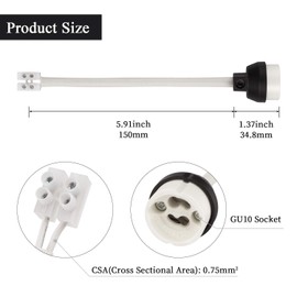DiCUNO GU10 Ceramic Socket Lamp Holder, 15CM Long Wire Bulb Holder for GU10 Spotlight Bulbs, 6 Pack