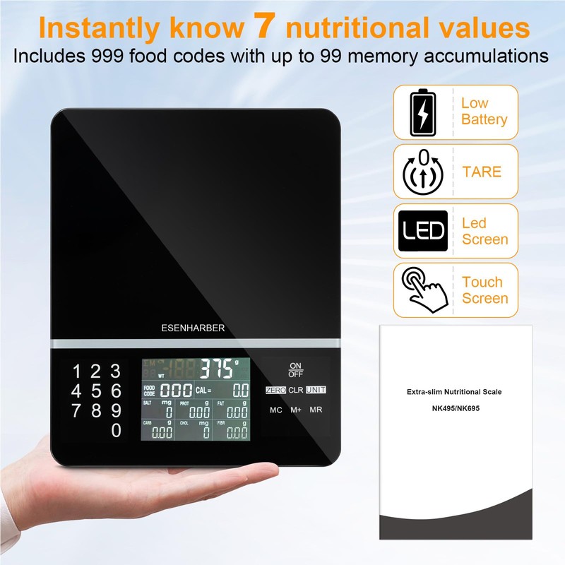 Báscula de alimentos con calculadora nutricional, pantalla digital, cálculo de