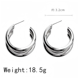 Elegant Modern C Shape Hoop Earrings for Women Mom Friends Twisted Multi Layered Jewellery Accessories Gifts Statement Charms (Silver Plated)