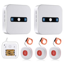 Daytech Call Bell, Caregiver, Paja, Wireless Call Button, Alarm, For Elderly Individuals (2 Receivers & 3 Transmitters, Red)