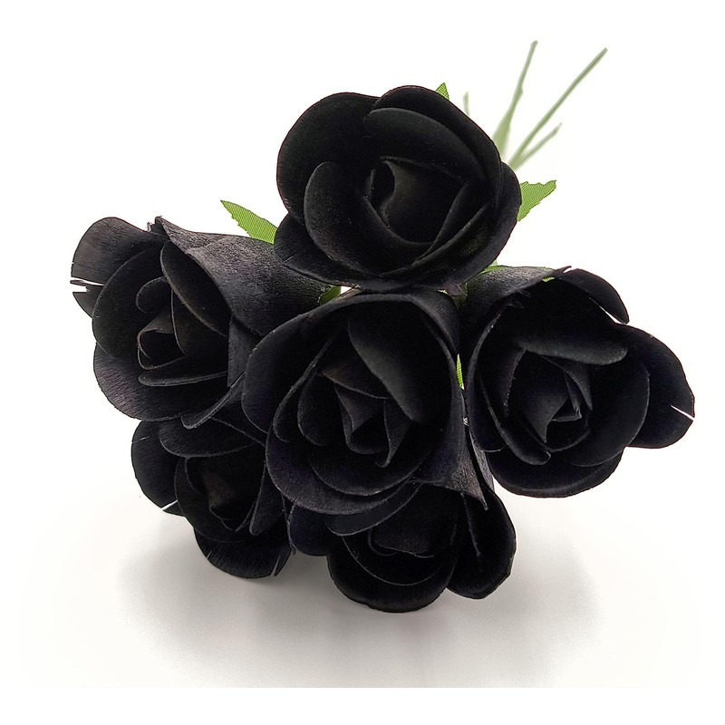 6 Black Half Open Bud Wooden Roses for Crafts Custom