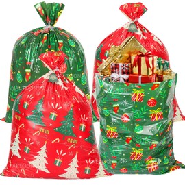 Large Christmas Gift Bags, 4PCS 44"X 36" Jumbo Extra Large Gift Bag, XL Christmas Bags for Wrapping Oversized Giant Huge Gifts, Large Plastic Gift Bags for Presents, Xmas Santa Big Holiday Gift Bags