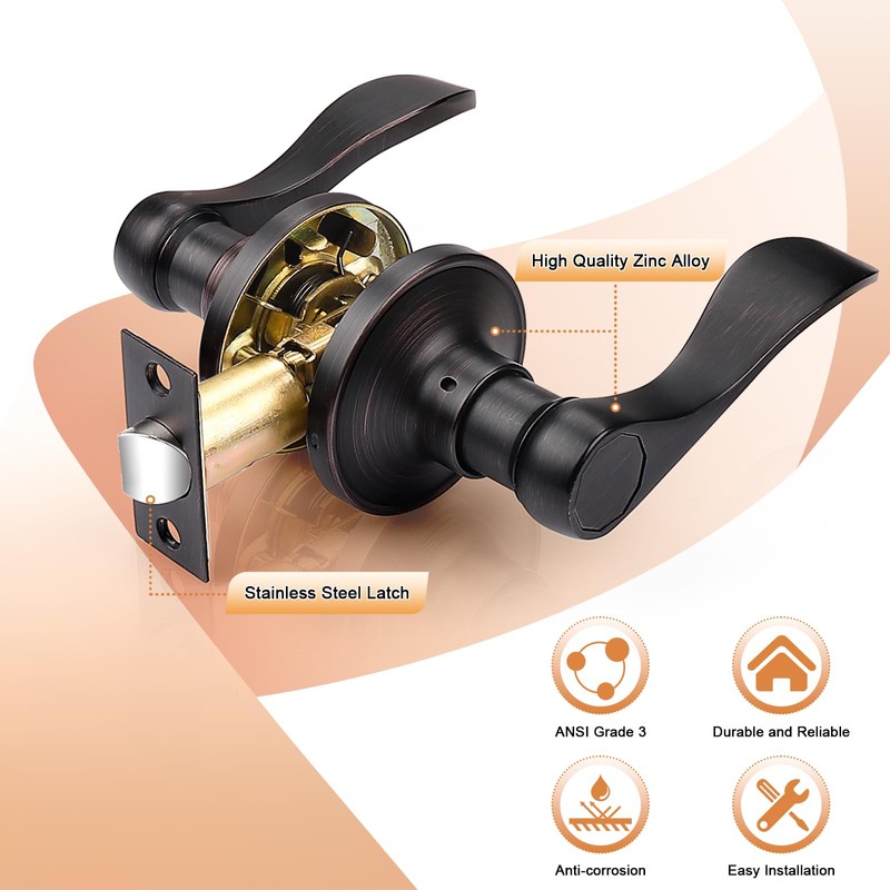 Probrico Wave Shape Passage Door Lever Oil Rubbed Bronze Keyless