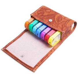 Pill Organizer,Czzmy Weekly Travel Pill Case Box Medication Reminder Daily AM PM, Day Night 7 Compartments,for 4 Times A Day, 7 Days a Week-Includes Leather PU Carrying Case(1-Carved Brown)