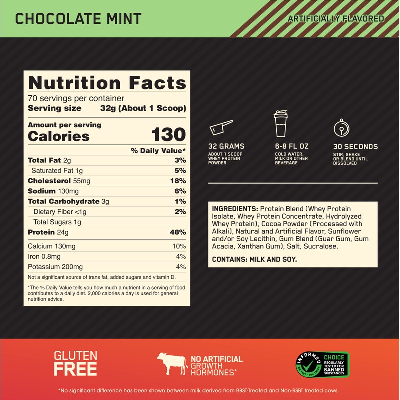 Optimum Nutrition Gold Standard® 100% Whey, Chocolate Mint, 4.94 lb