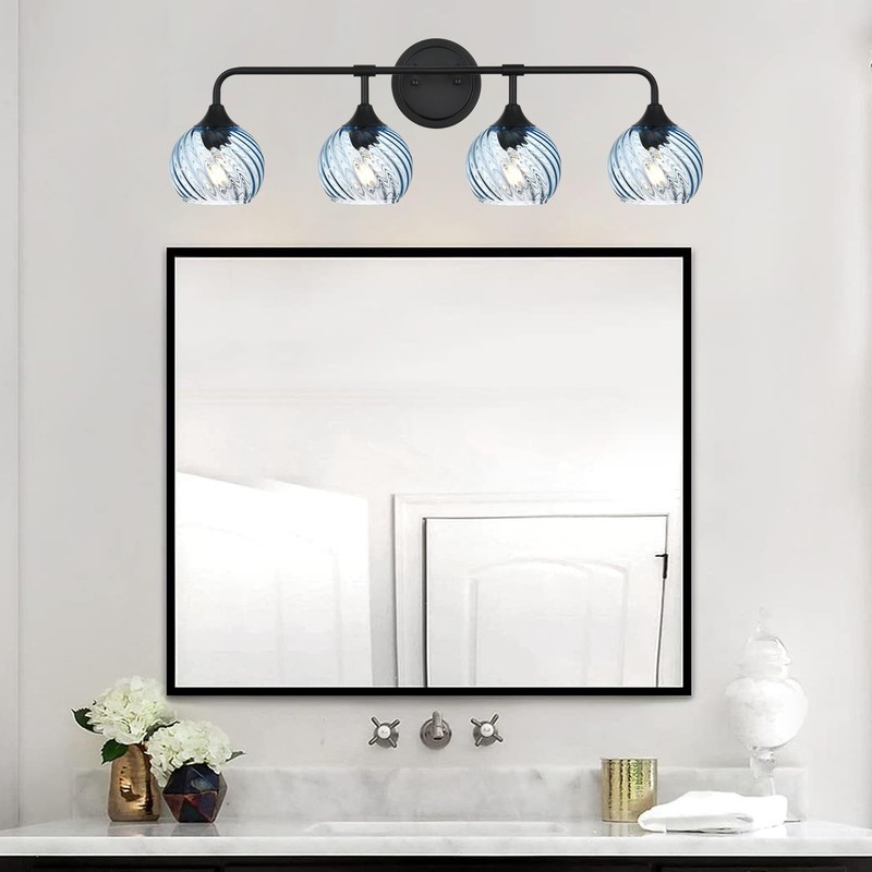 MELUCEE Bathroom Light Fixtures Black Vanity Light with Blue Striped