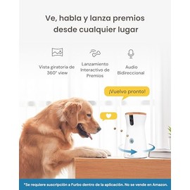 Furbo Cámara para Perros 360°: Desbloquea Funciones Smart c/Plan de Pago. Seguridad, Dispensador Rotatorio, Audio 2 Vías. (Suscripción Requerida, Mínimo 3 Meses)