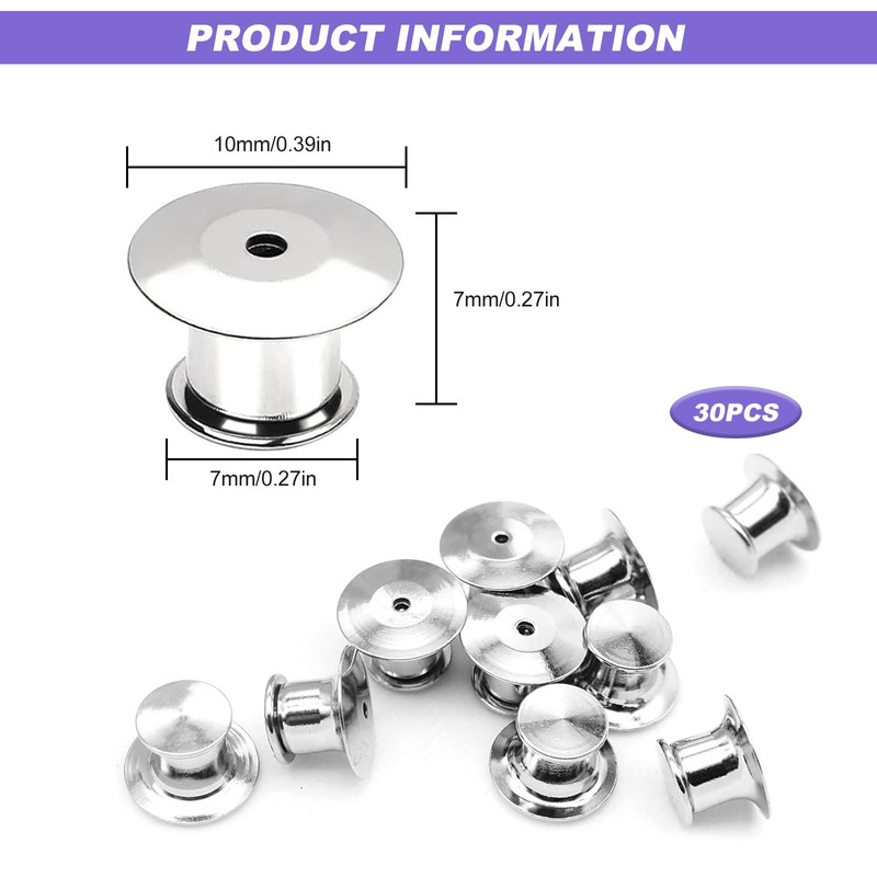 Locking Pin Backs, 30 Pcs Silver Locking Badge Pins Backs