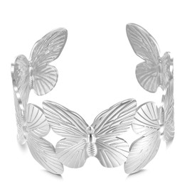 WOWORAMA Silver Butterfly Bracelet for Women Stainless Steel Chunky Cuff Bangle Bracelets Trendy Butterfly Statement Bracelet Adjustable Wide Arm Cuffs