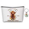 Unique Highland Cow Themed Cosmetic Bag and Keychain Set Just